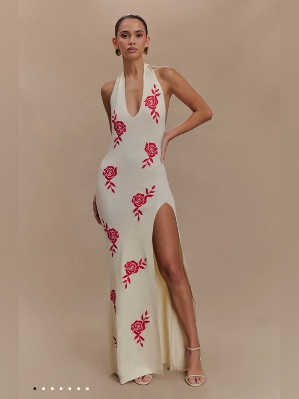 Meshki Shiloh Rose Knit Halter Maxi Dress